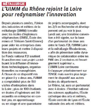 Le Progrès du 17/10/2012 - Partenariat UIMM Loire et METALLURGIE Rhodanienne
